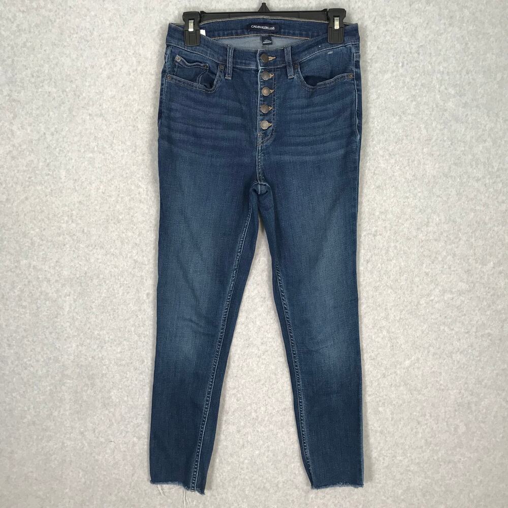Calvin Klein Jeans Womens‎ Size 29 Skinny Raw Frayed Hem Whiskers Faded Button
